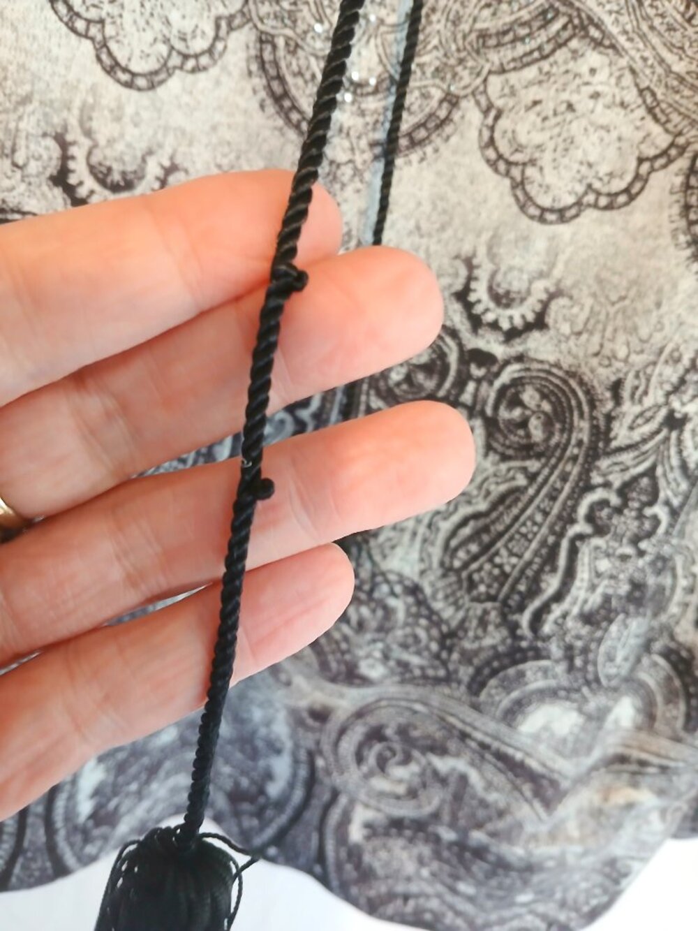 World Unity Black White Paisley Tassel-Tie Top Shirt S Festival Boho Cottagecore - Picture 3 of 7